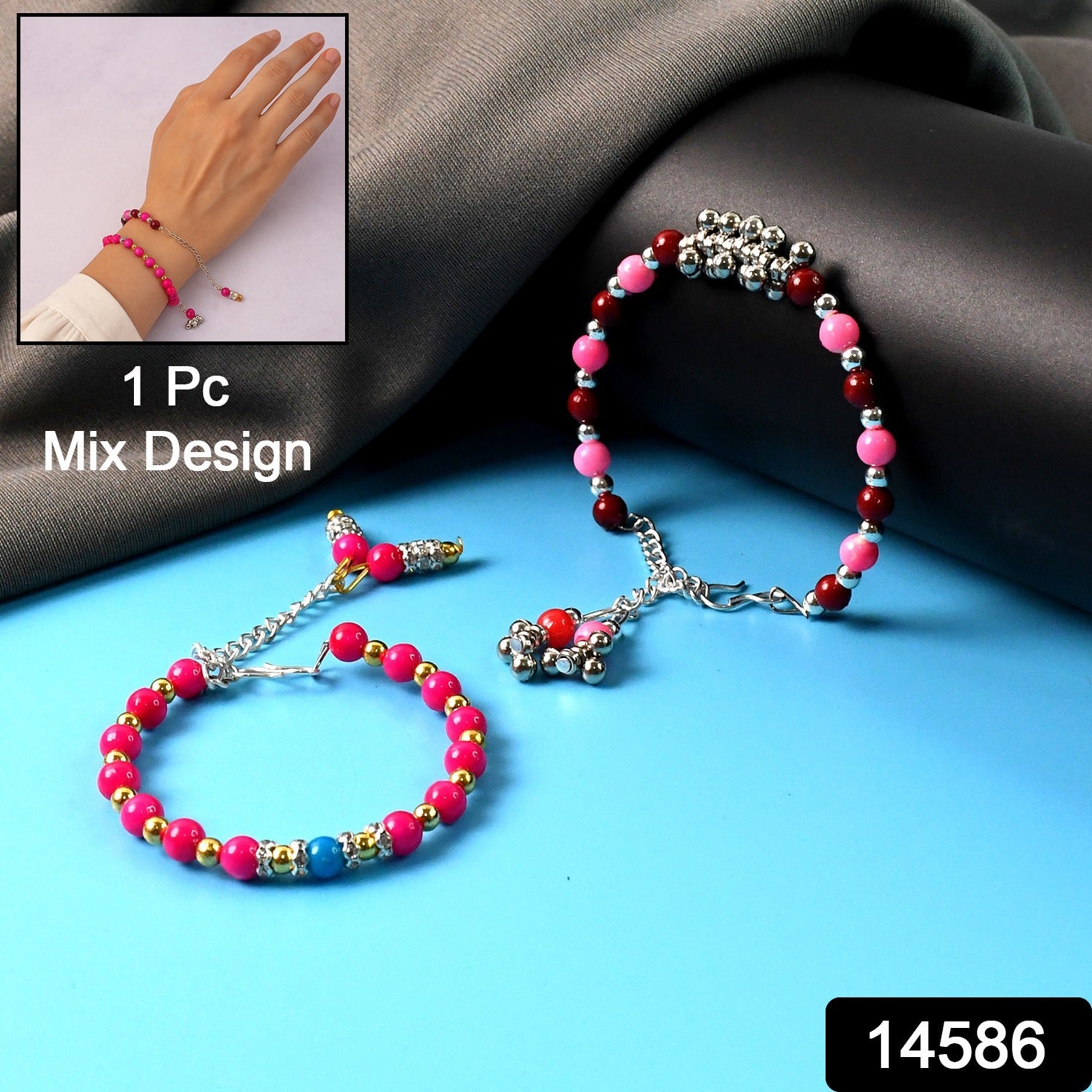 Trendy ethnic beaded bracelet with adjustable chain for women’s wrist