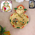 Ganesh Kumkum Box with decorative golden finish and twin containers