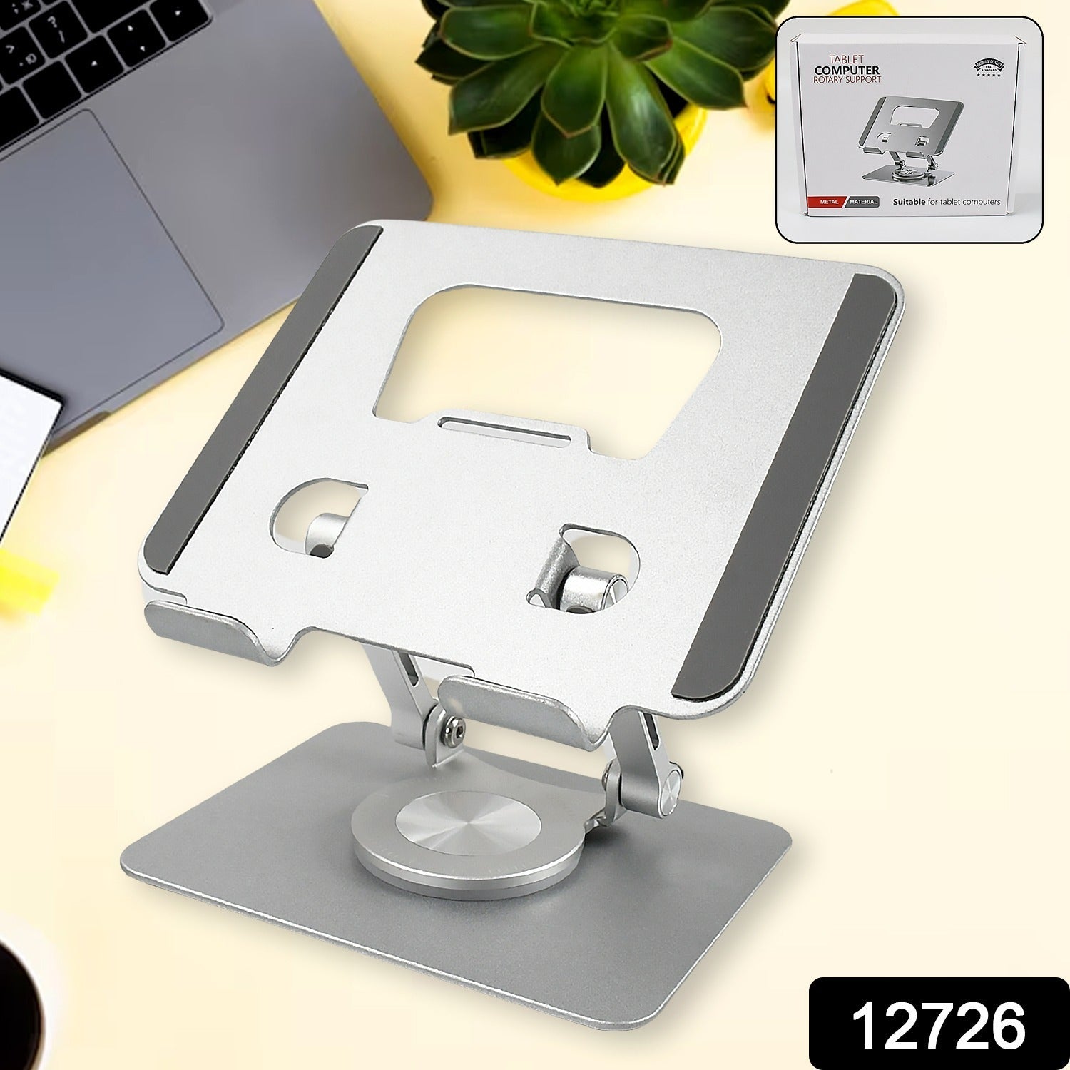 Foldable aluminum laptop stand from Phonixio, compact and ready for travel.