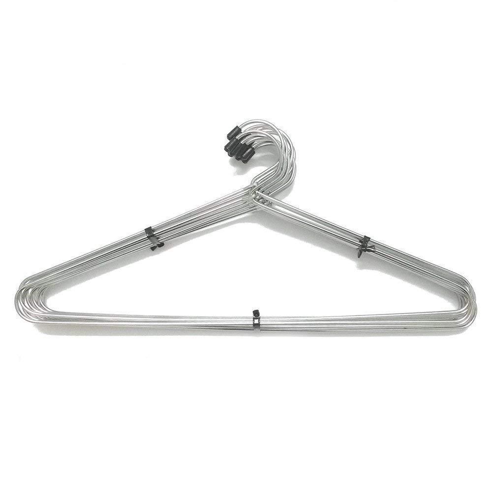 Stack of space-saving stainless steel hangers, highlighting their slim profile for closet organization.
