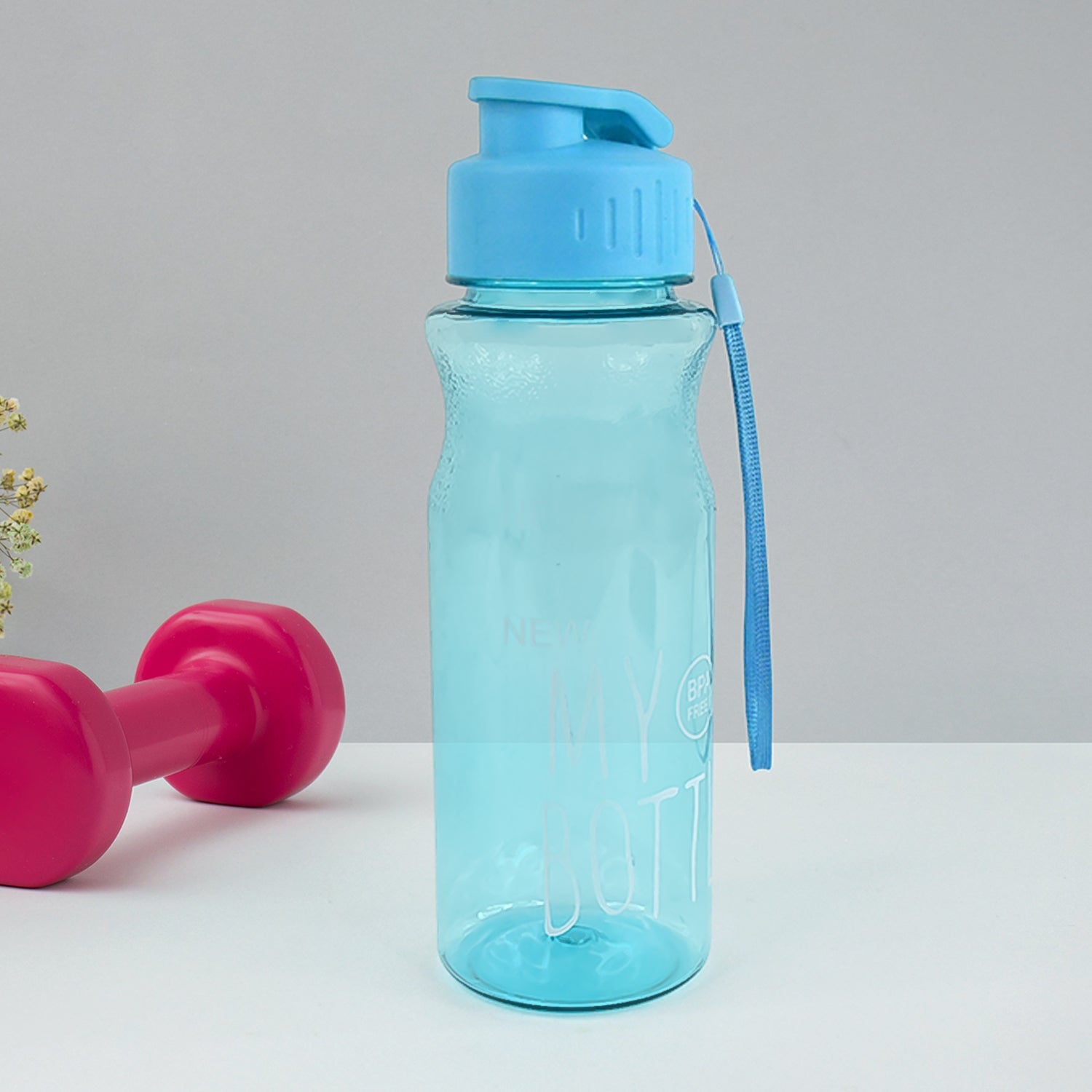 Portable BPA-free sports water bottle equipped with wrist strap for easy carrying