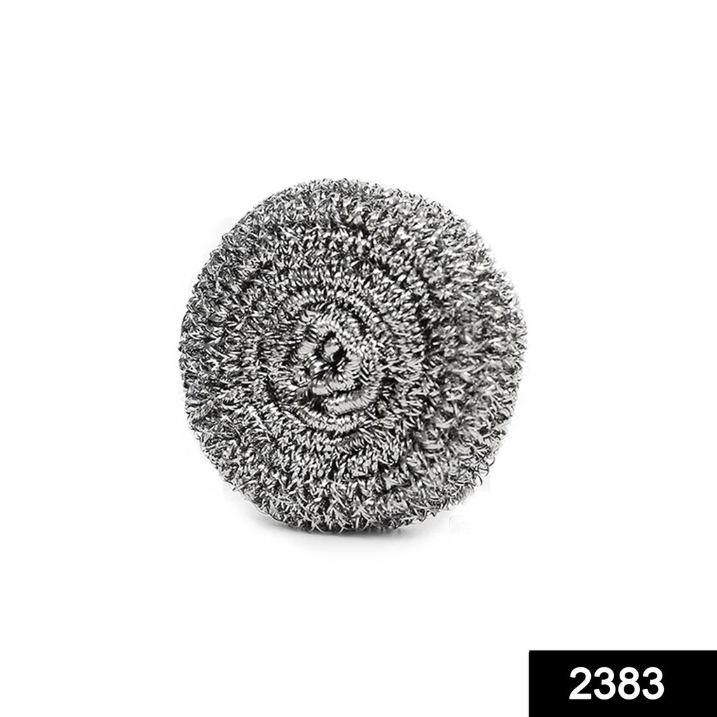 A round stainless steel scrubber designed for effective utensil and kitchenware cleaning.