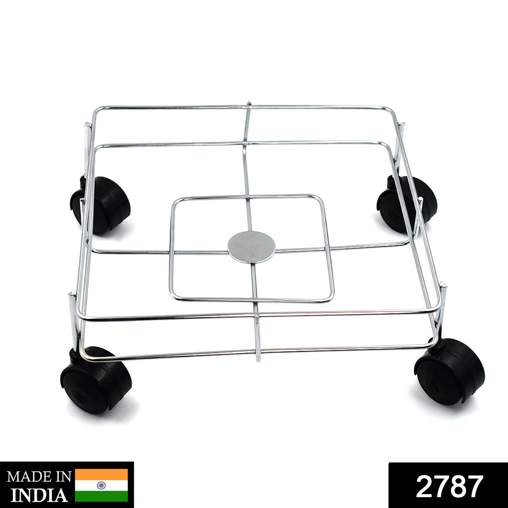 Empty square stainless steel oil stand showcasing its sleek and compact design.