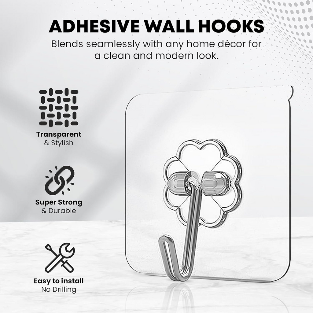 Diagram showing 6cm length and width of the stainless steel adhesive hook.