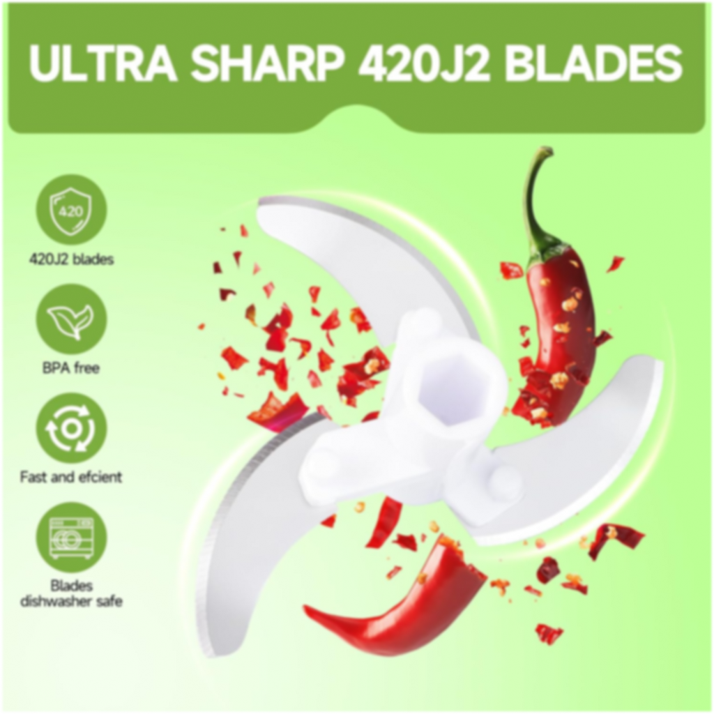 Diagram showing detachable parts of the manual food chopper for easy cleaning.