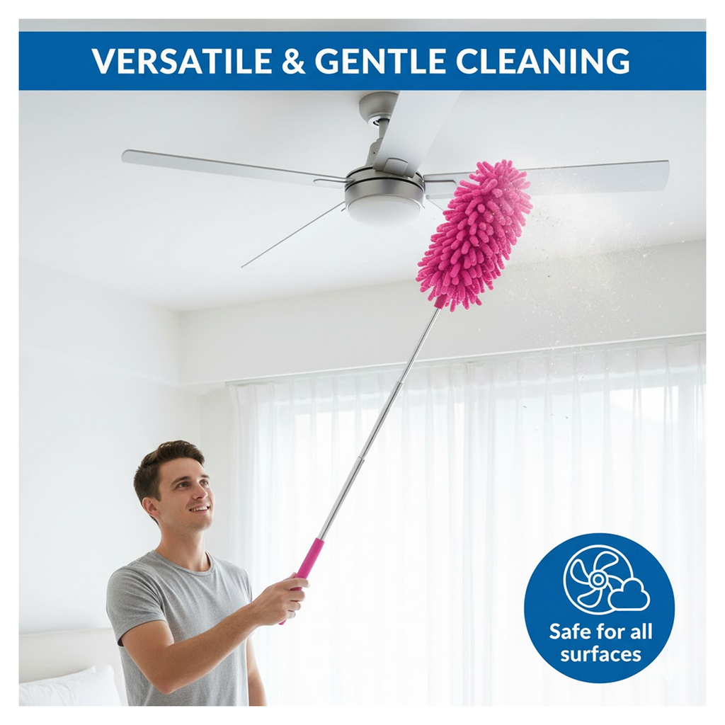 Components of the extendable microfiber duster showing its design