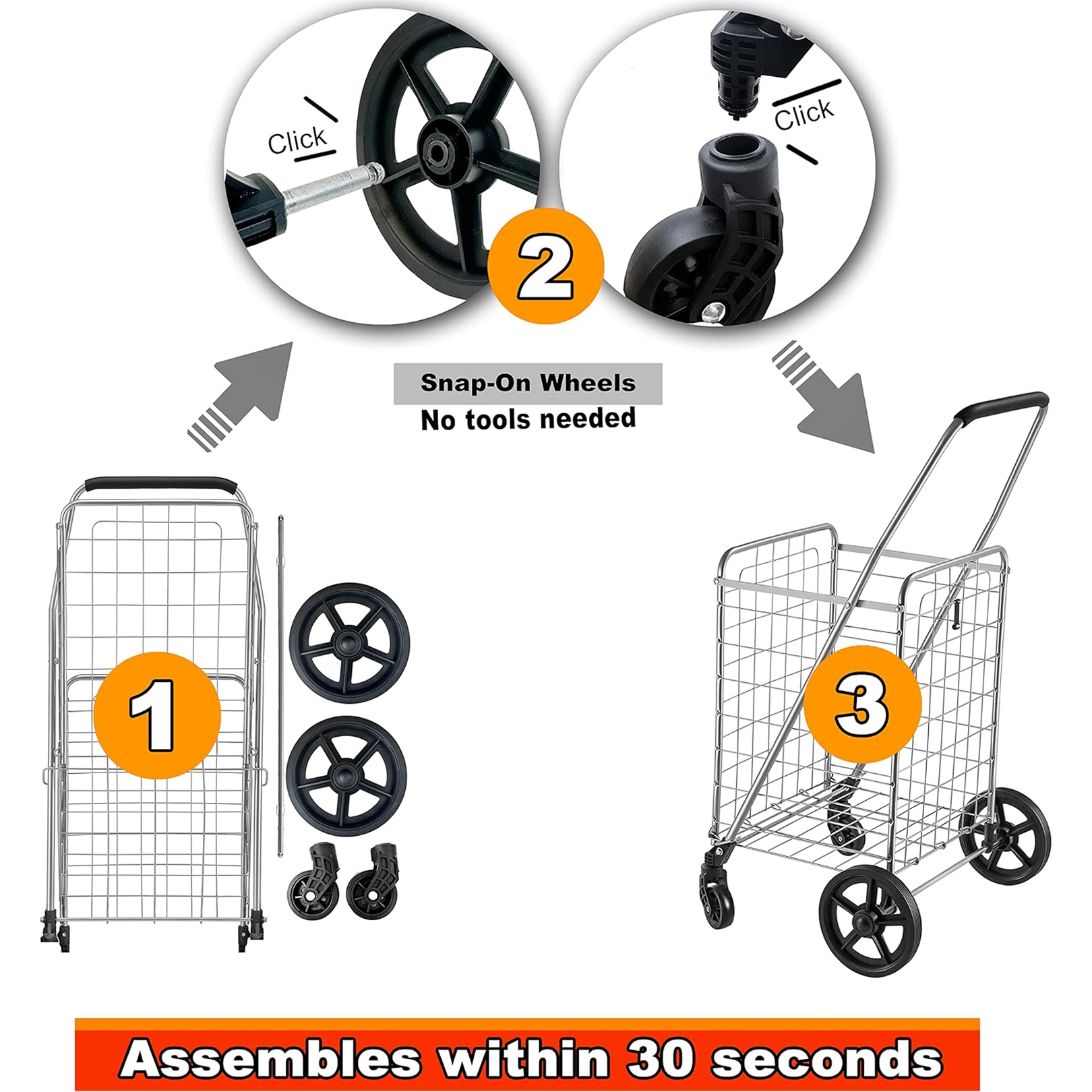 Foldable shopping cart folded flat for easy storage