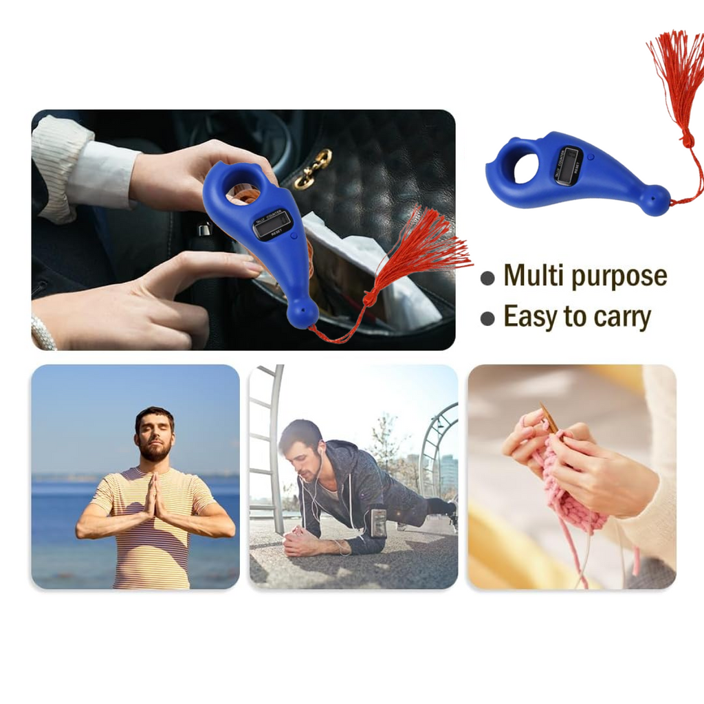 Ergonomic Digital Tasbih Counter with a comfortable finger ring for hands-free Zikr.