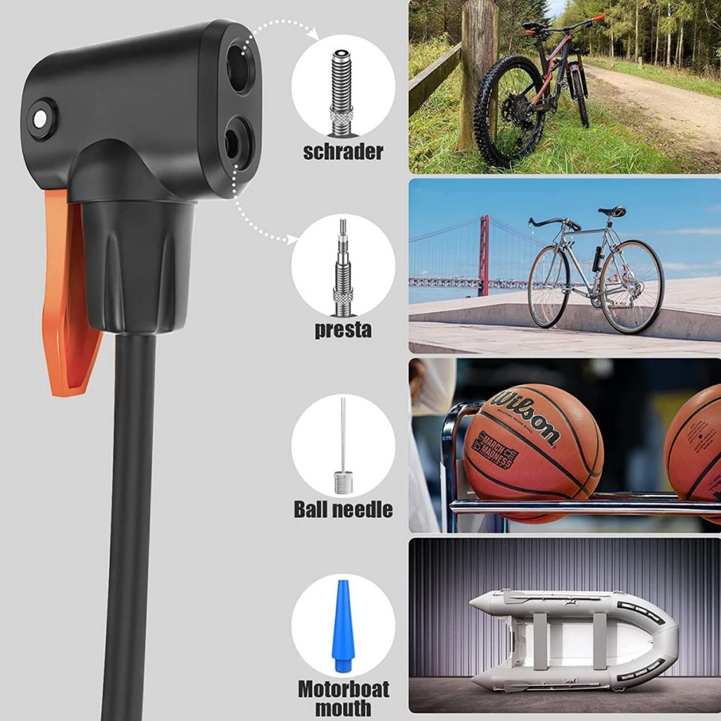 Foldable mini bike air pump with an integrated pressure gauge for accurate inflation.