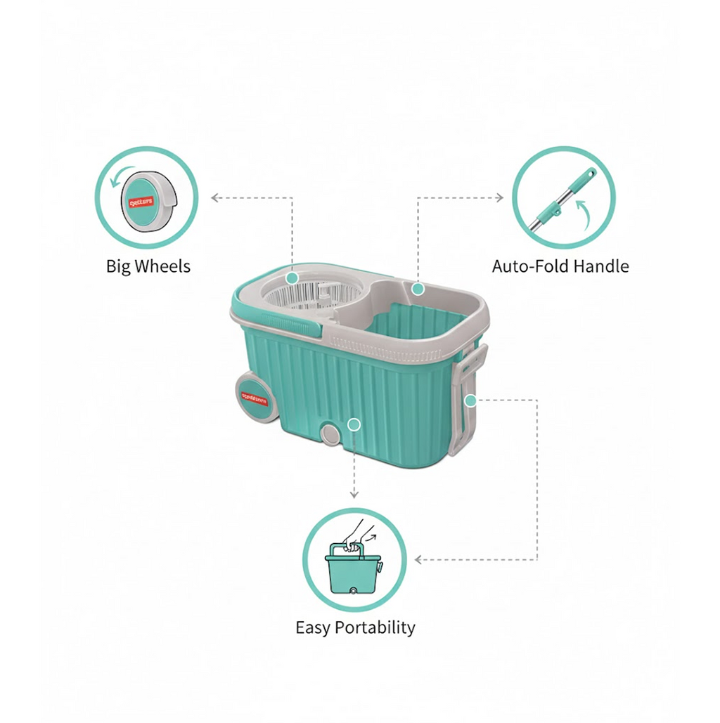 Adjustable, extendable handle of the Ganesh 360 Spin Mop for ergonomic cleaning.