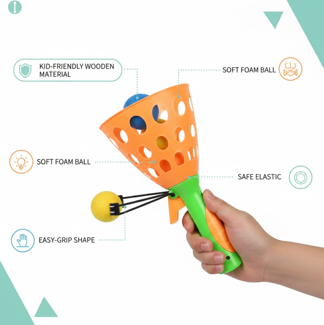 Step-by-step guide showing how to set up the easy-to-use catapult toy for children.