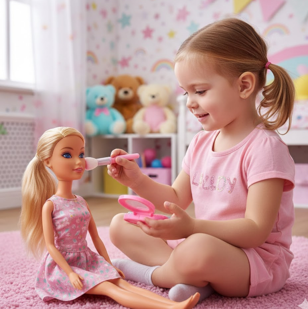 Detailed shot of the pretend play beauty kit's durable plastic construction.