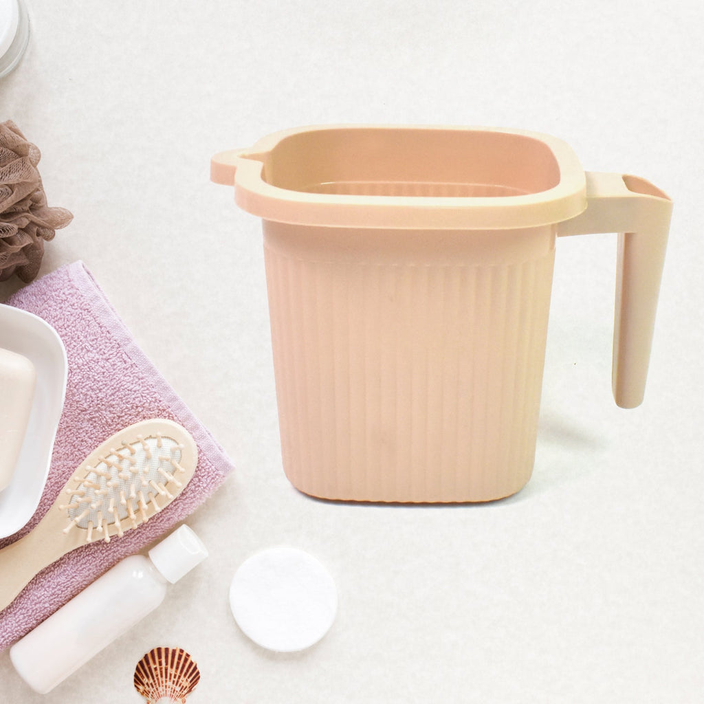 Clear Plastic Bath Mug on a plain background, highlighting its simple, functional design.