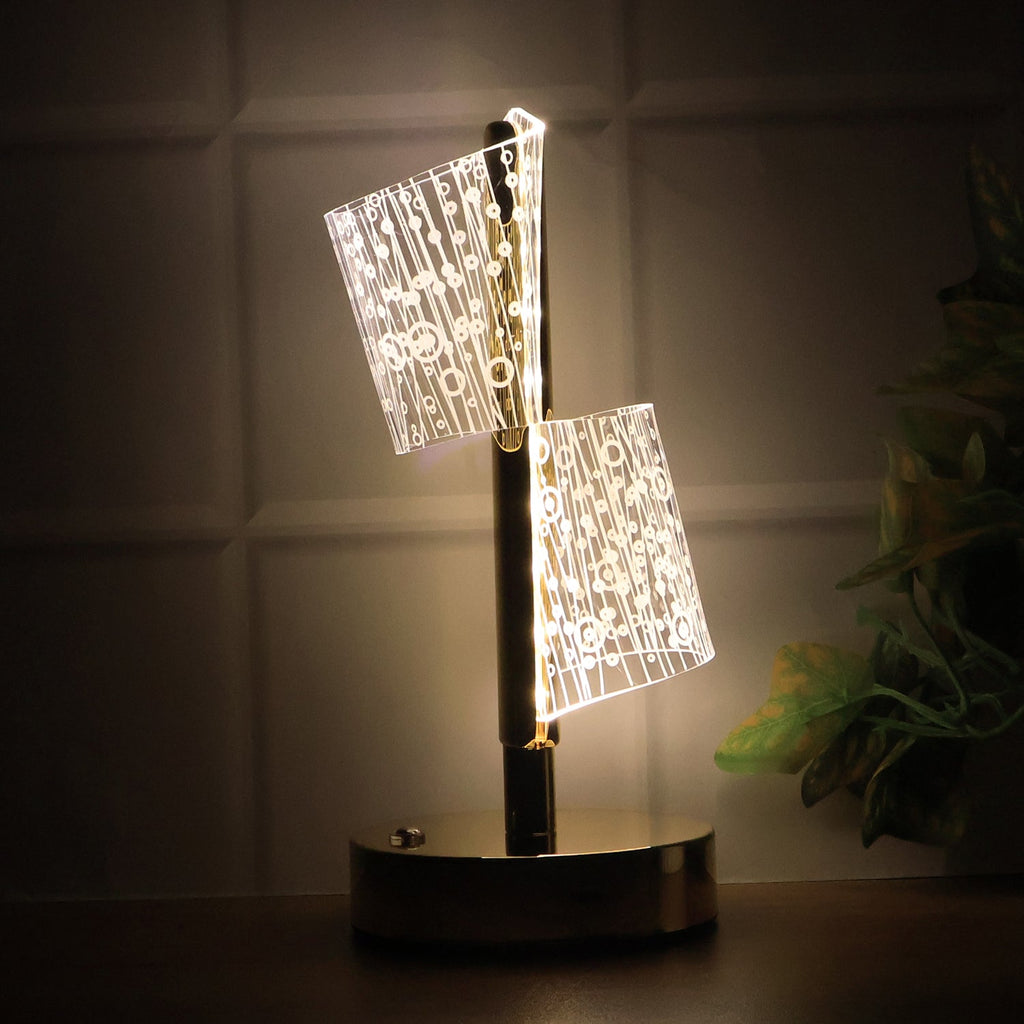 Designer LED table lamp with unique double crystal shades