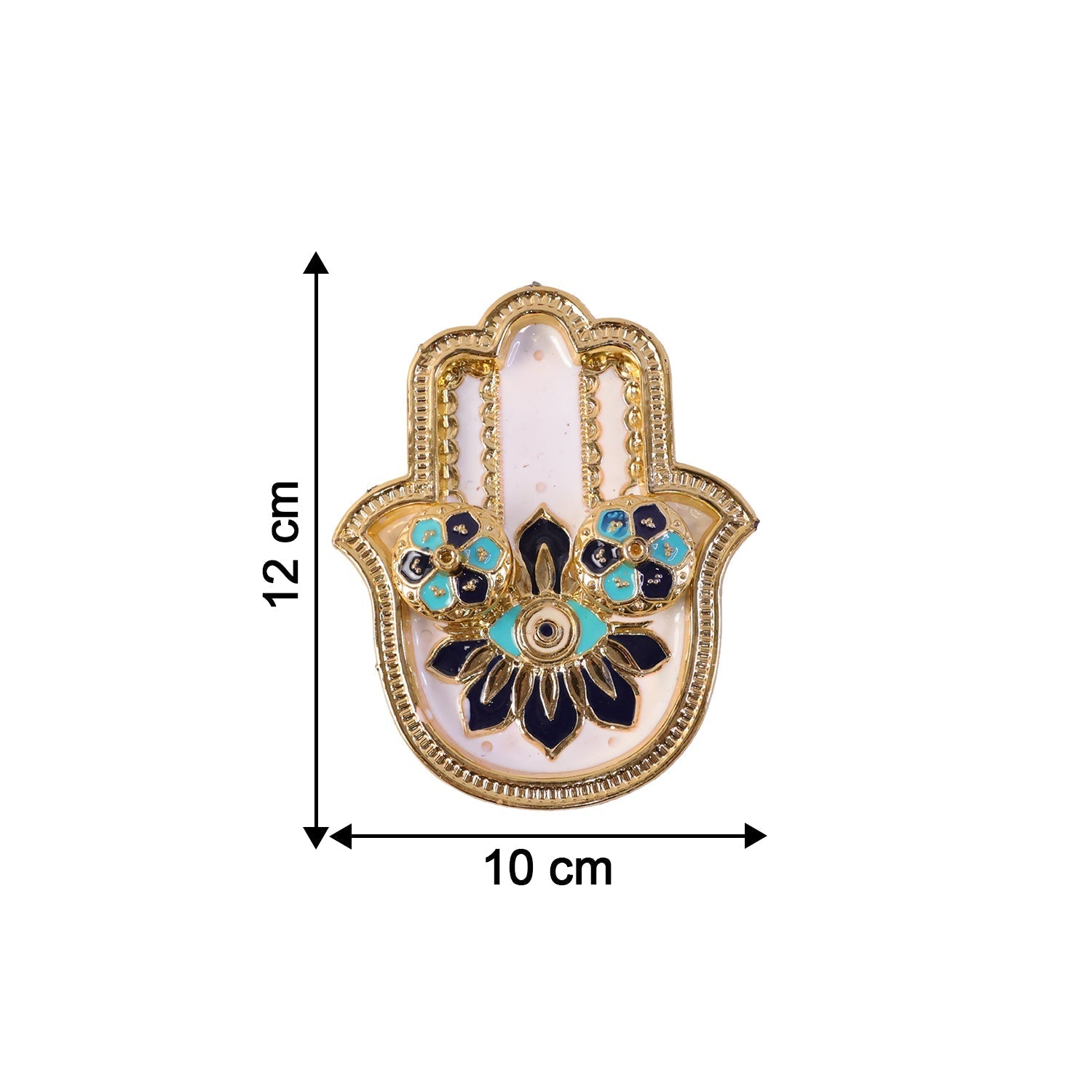 Size guide for hand-shaped kumkum holder in centimeters