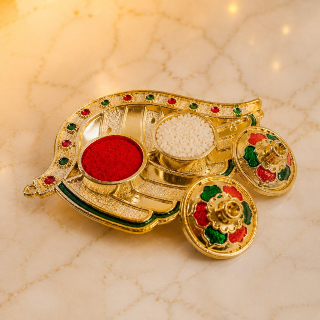 Kumkum holder with puja tilak accessory