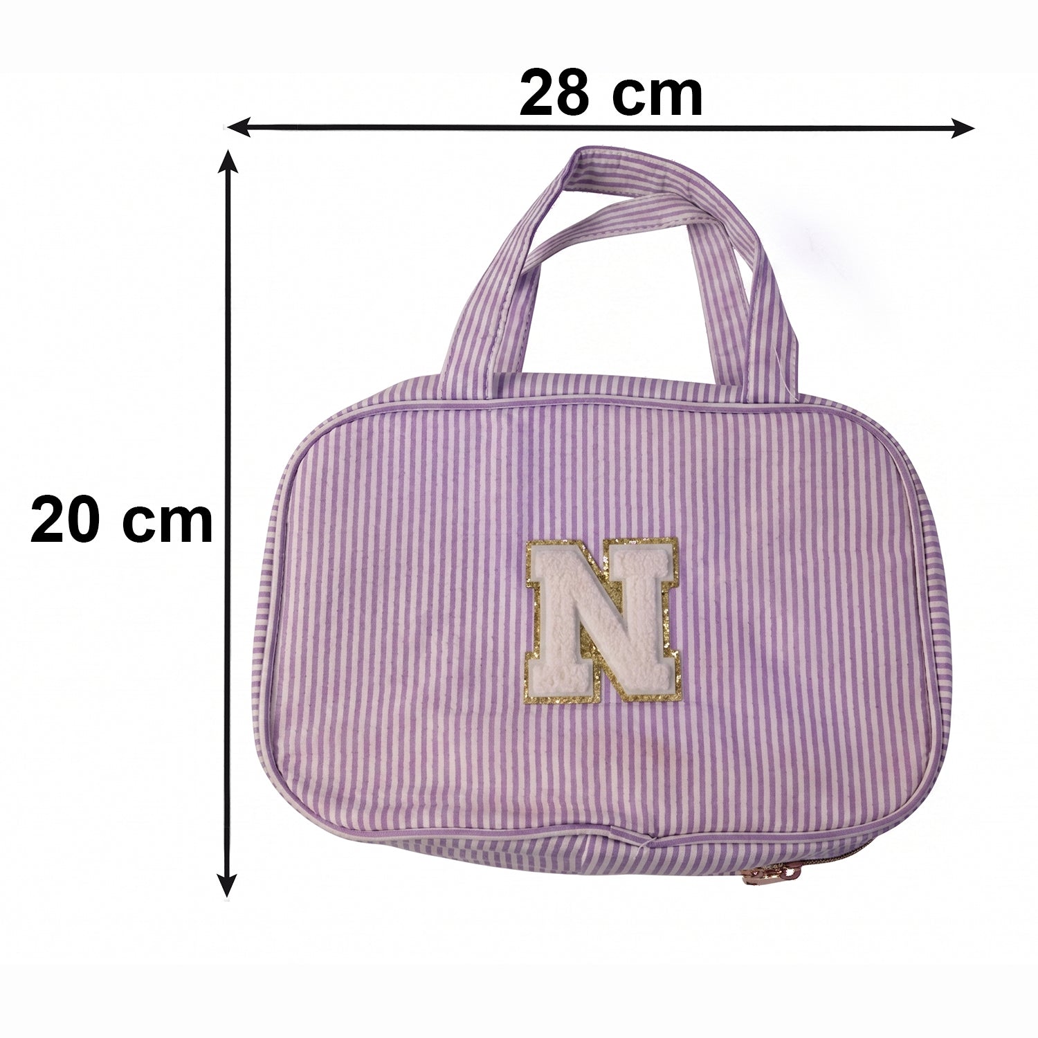Size guide for travel toiletry organizer showing dimensions