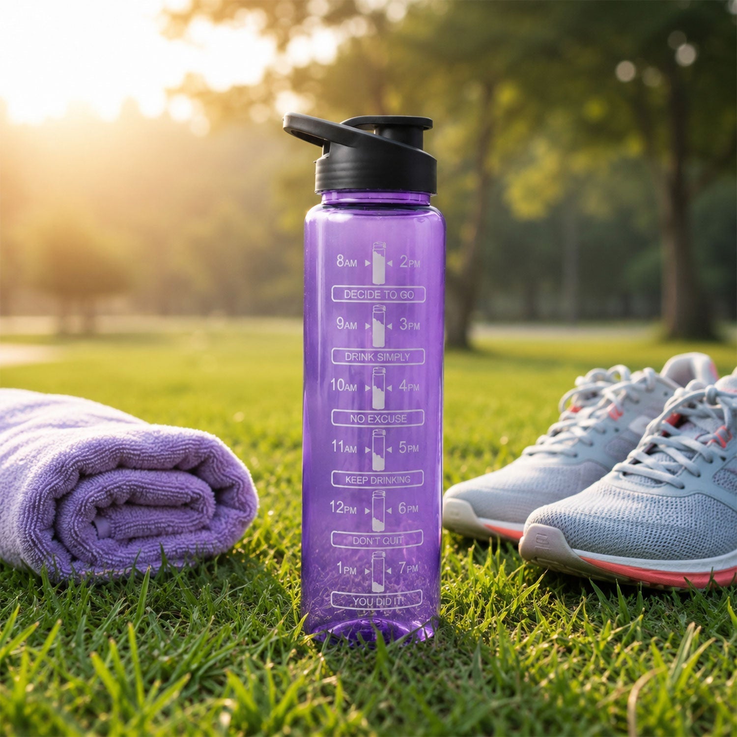 Hydra gym water bottle in translucent purple