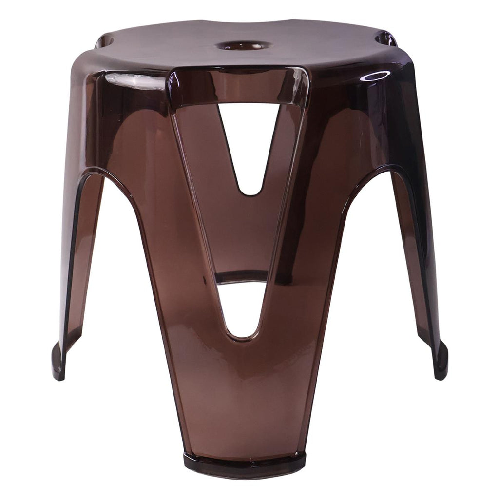Plastic stool on white background showing compact size