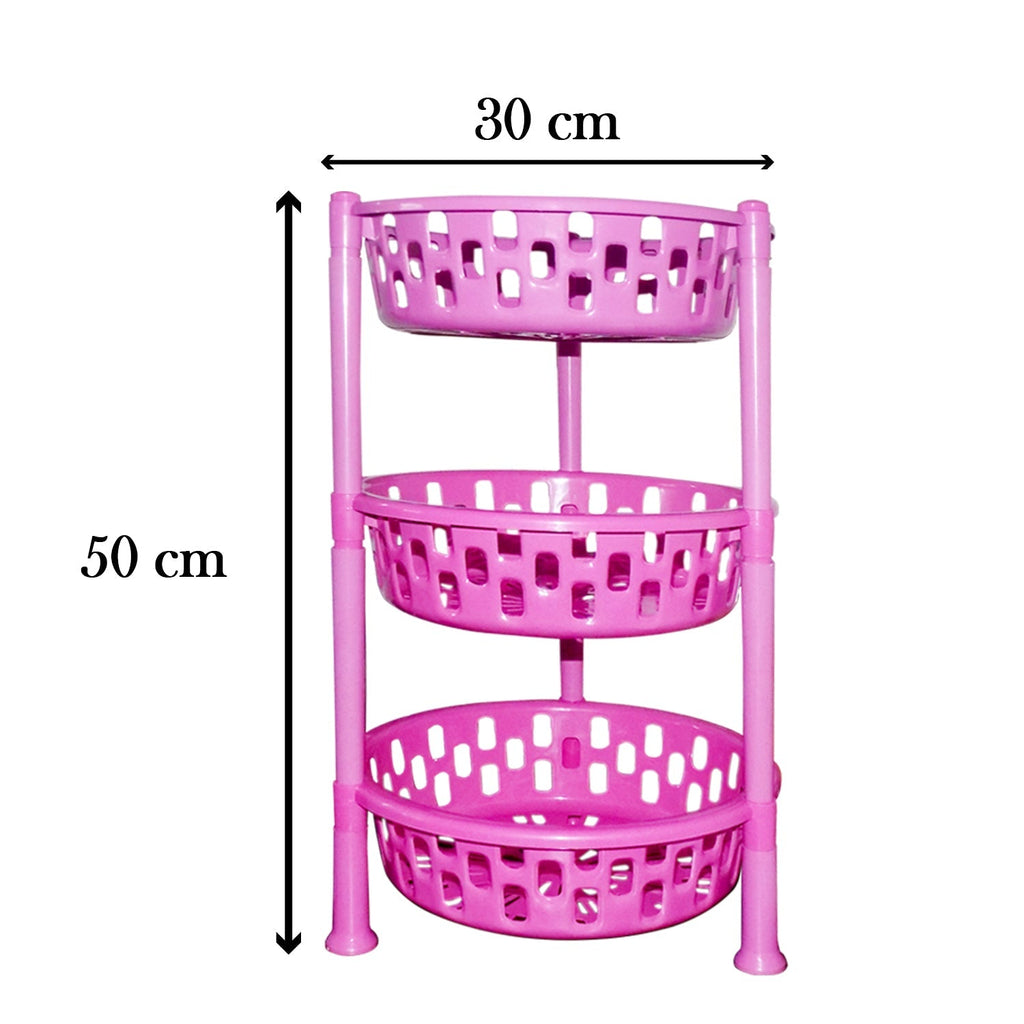 Another angle of the 3-layer plastic storage rack, perfect as a kitchen storage solution.