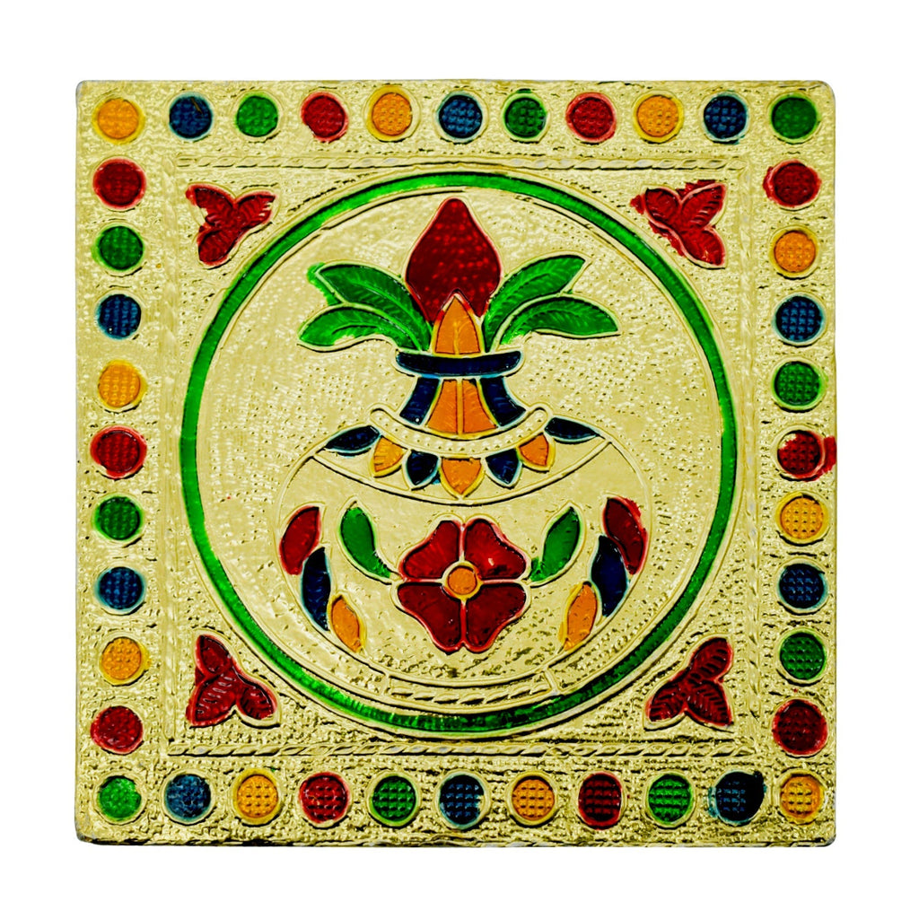 Artistic wooden bajot with a vibrant hand-painted surface, showcasing traditional Indian art.