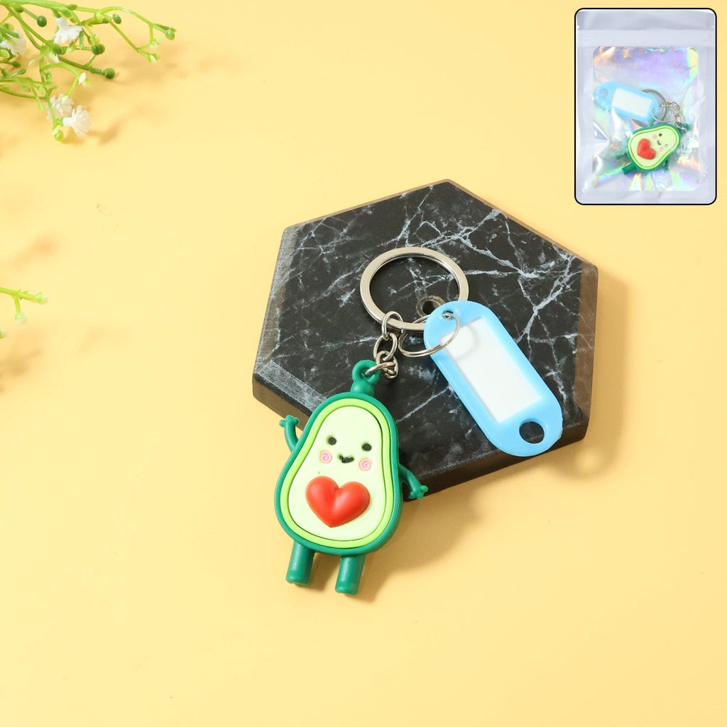 Cute avocado cartoon keychain with heart design and name tag holder