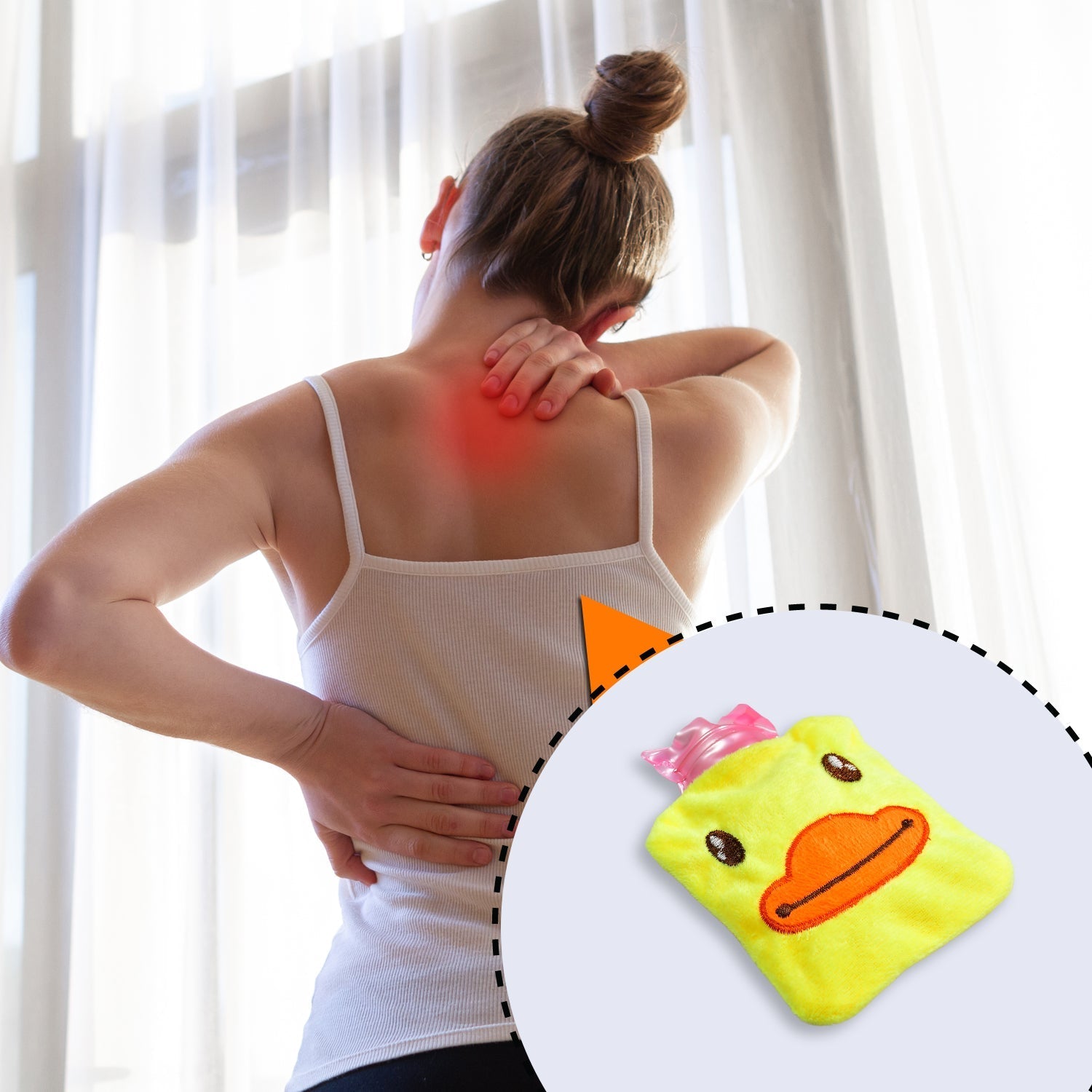 Yellow duck hot water bag keeping hands warm on a cold day.