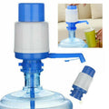 Jumbo manual drinking water hand press pump dispensing water from large bottled water dispenser.