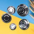 Stainless steel lunch box set with vibrant lids, ideal for daily meals.