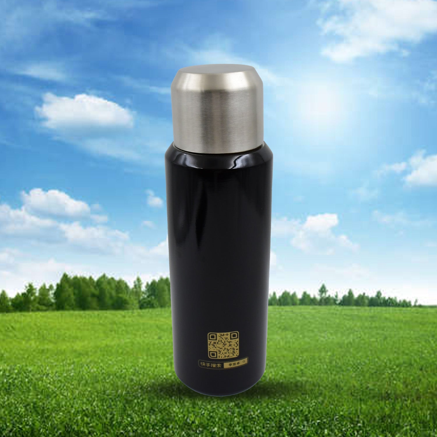 Durable stainless steel vacuum flask for daily hydration.