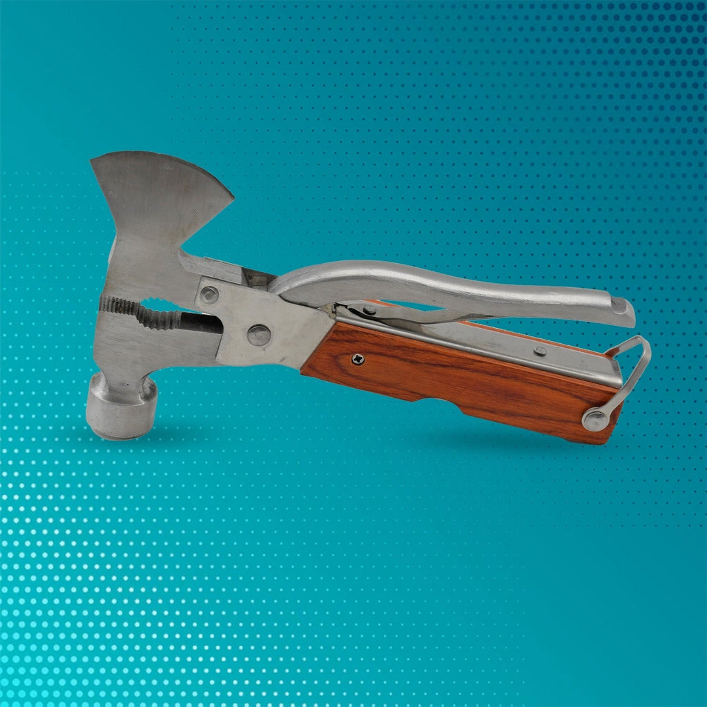 The versatile hammer multitool displayed with its various functions for everyday tasks.