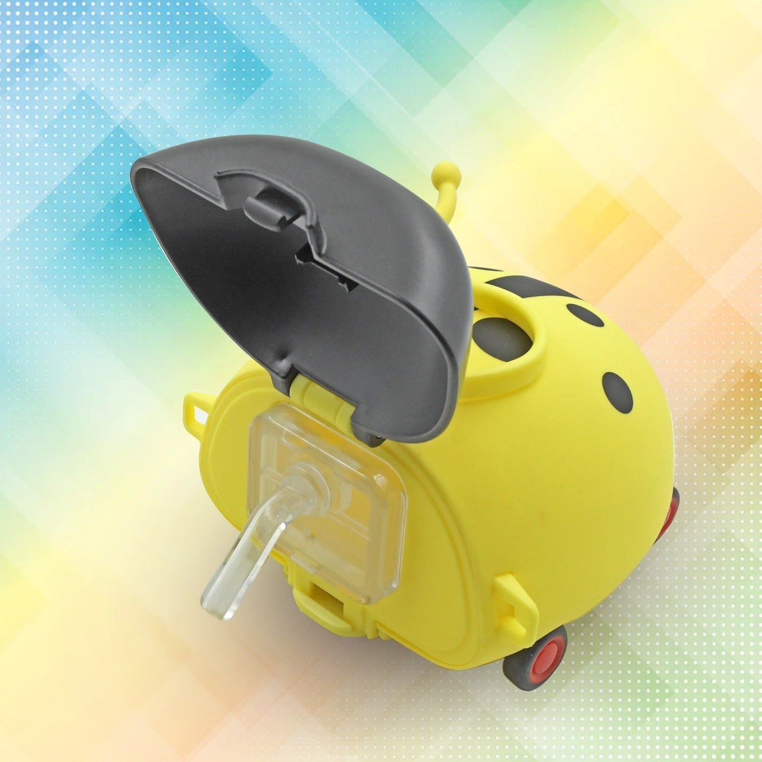 Versatile bug shaped water bottle, perfect for carrying milk or juice.