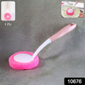 Kitchen dish scrubber brush with ergonomic long handle and soft round sponge head