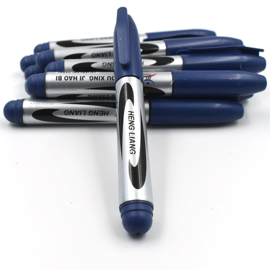 10-piece set of blue permanent markers, ready for use in school or office.