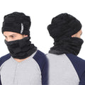 Unisex woolen beanie scarf set in classic black, perfect for winter warmth.