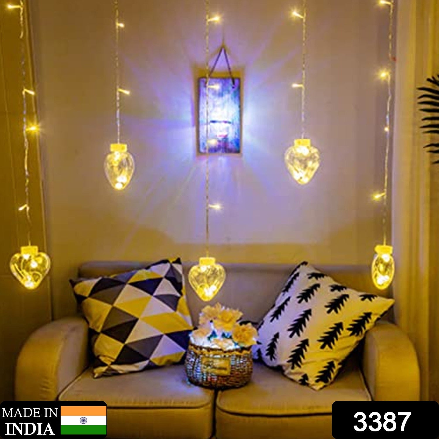 Close-up of warm white heart-shaped LED wish balls