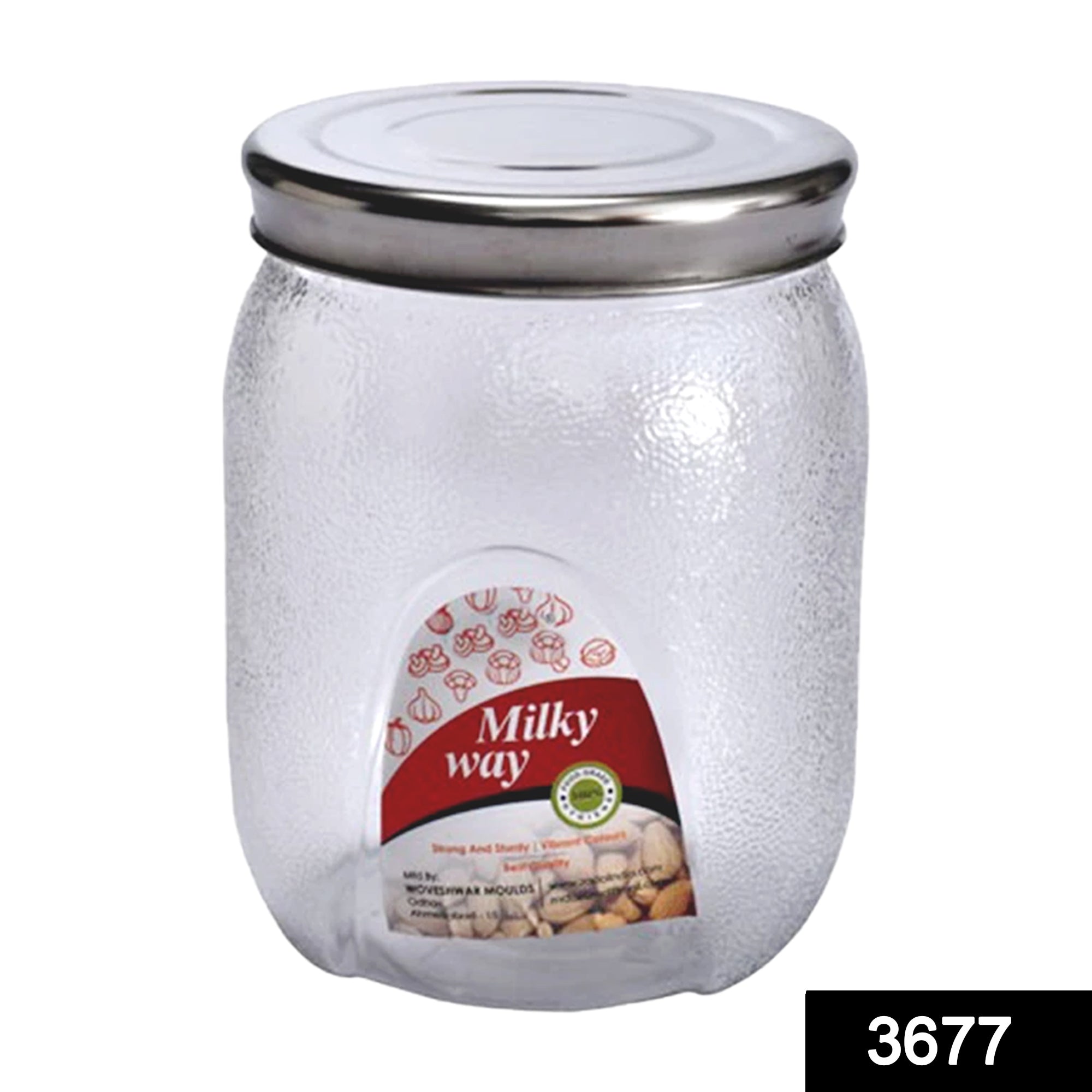 Side view of a large 2000ml plastic jar, showcasing its durable design for food storage.