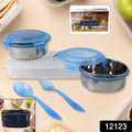 Close-up of the leak-proof stainless steel tiffin containers from the Konvex lunch box set, stacked neatly.