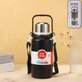 Black insulated stainless steel thermos bottle with powder-coated finish
