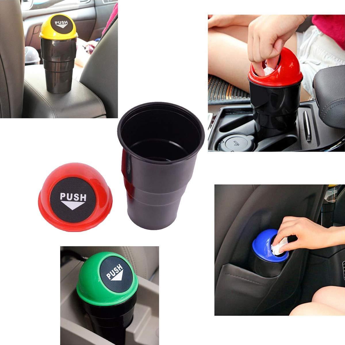 Small car trash bin with its lid open, revealing inner capacity.