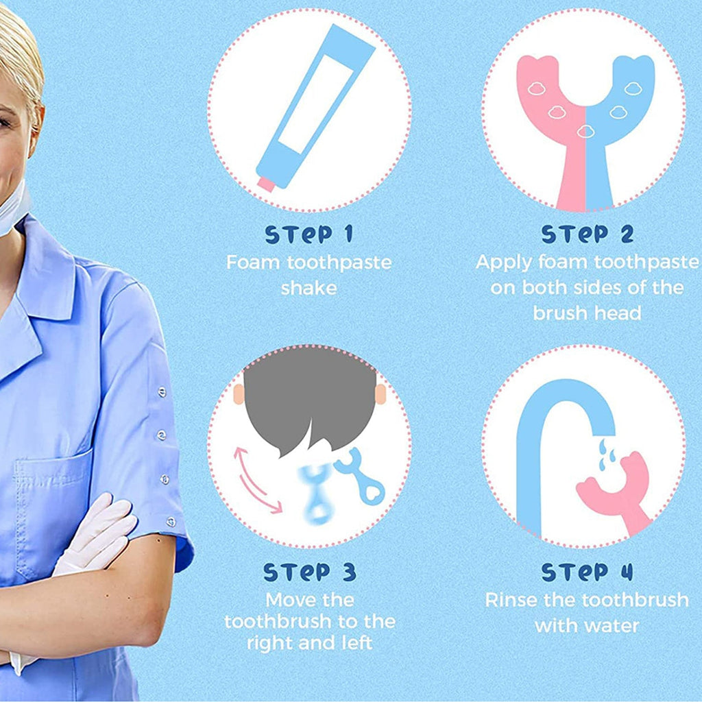 Ergonomic handle of the manual U-shaped toothbrush for easy grip.