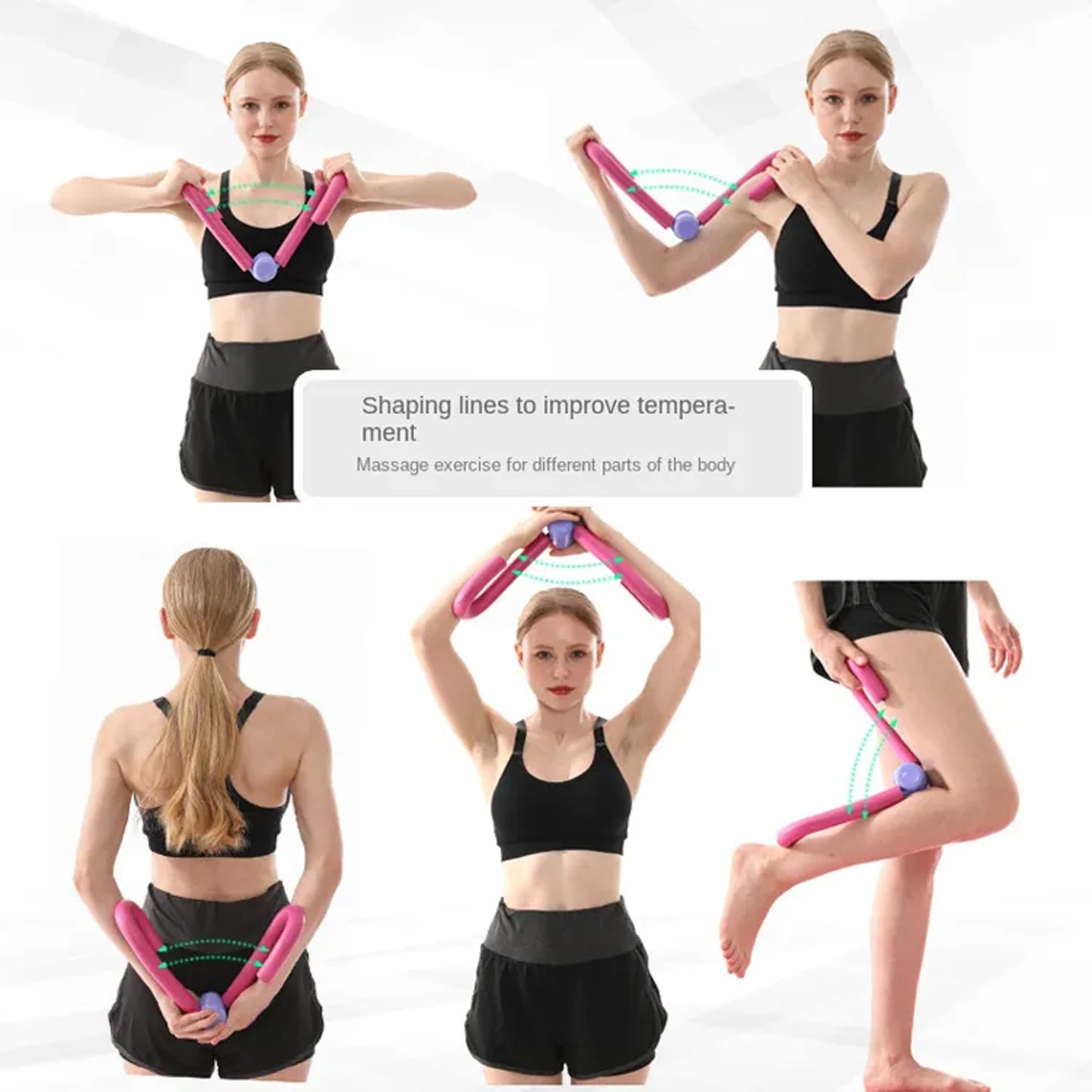 Model actively demonstrating a full-body workout with the versatile Thigh Toner.
