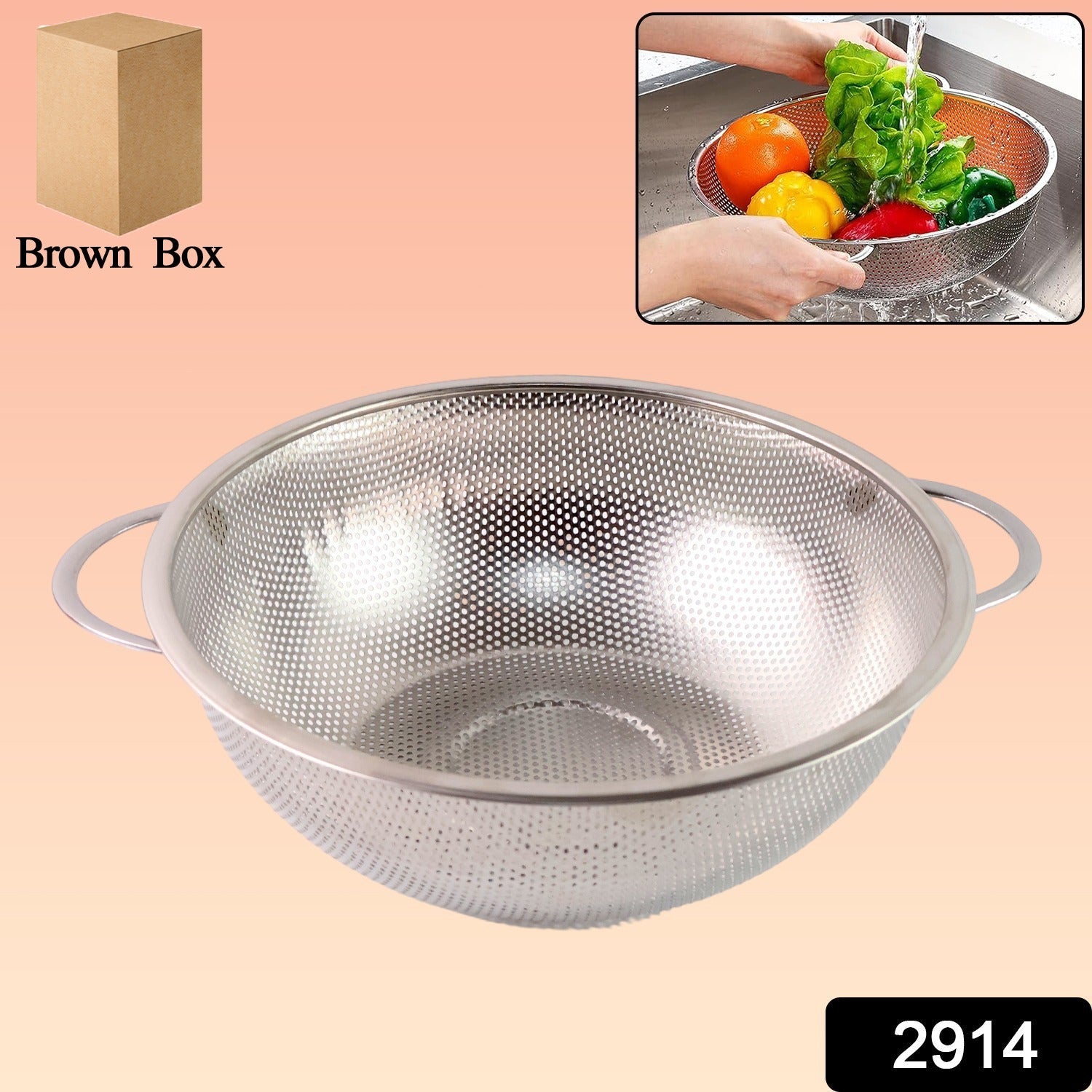 Packaging and dimensions of the stainless steel collapsible strainer.