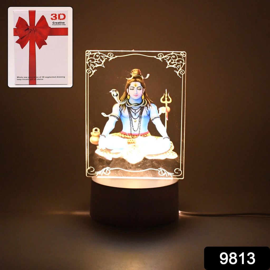 Close-up image of UV printed Lord Shiva 3D LED lamp on a table
