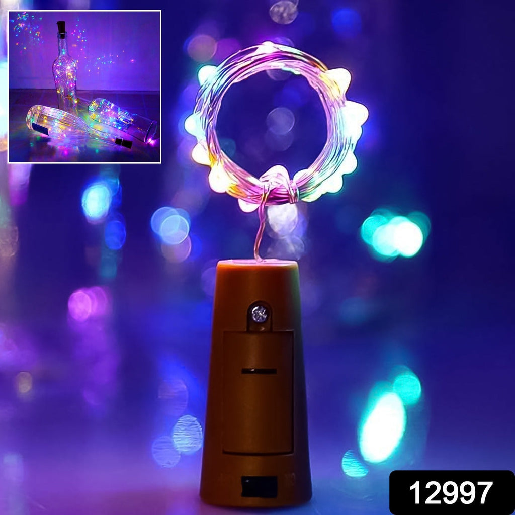Close-up of the flexible copper wire with vibrant LED beads, powered by a discreet cork battery pack.