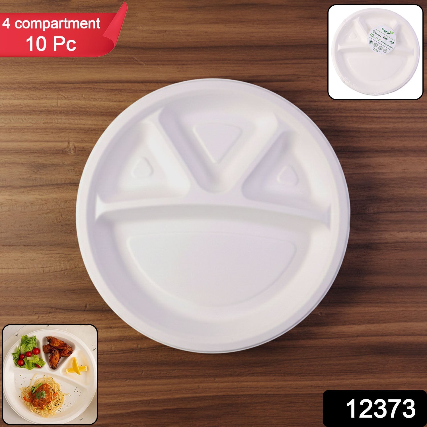 Set of 4 compartment disposable serving plates for parties and events