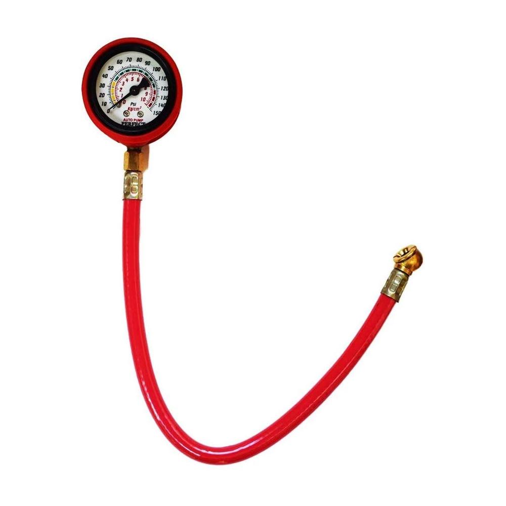 Durable tire inflator gauge with a clear analog display for vehicles.