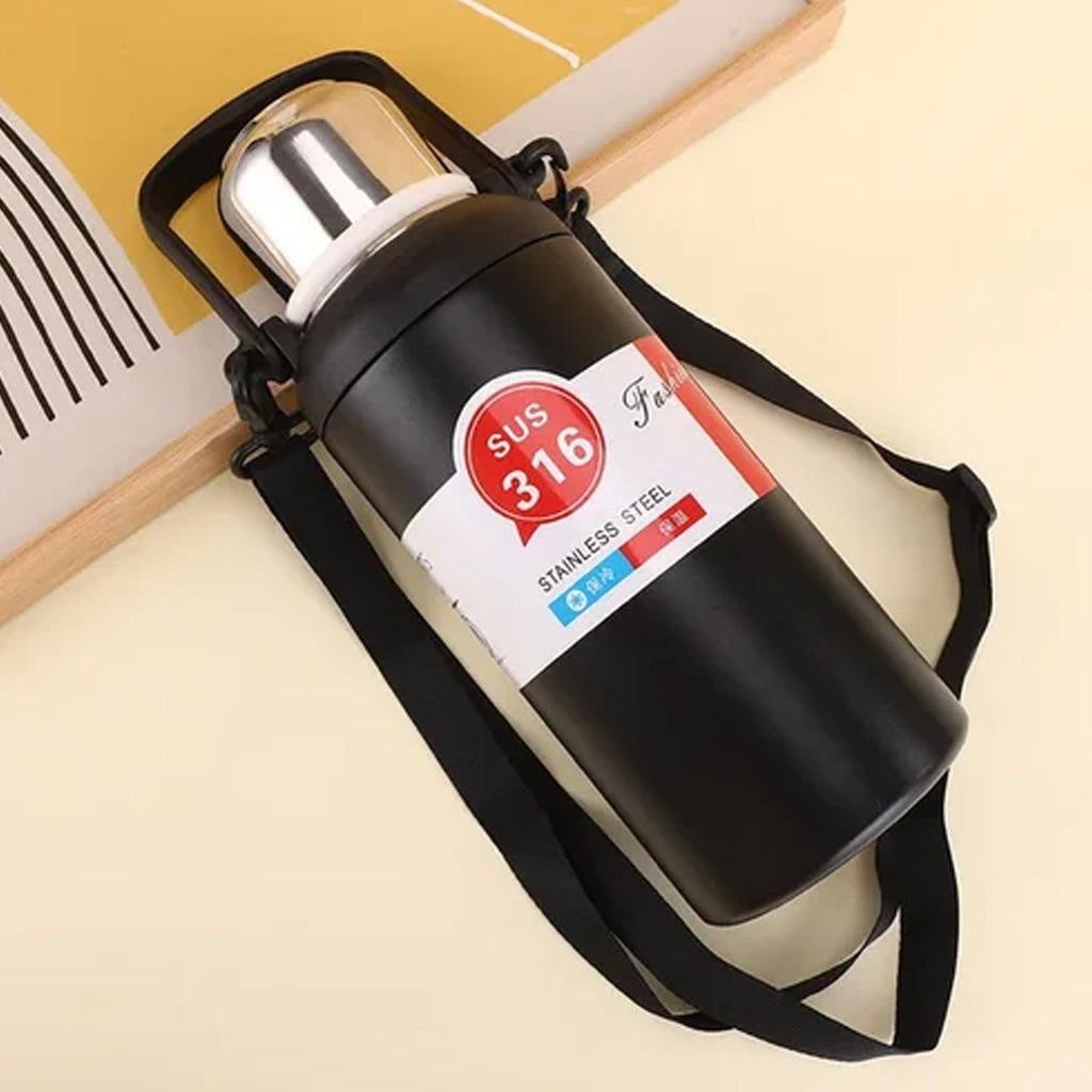 Durable insulated thermos bottle showing stainless steel material