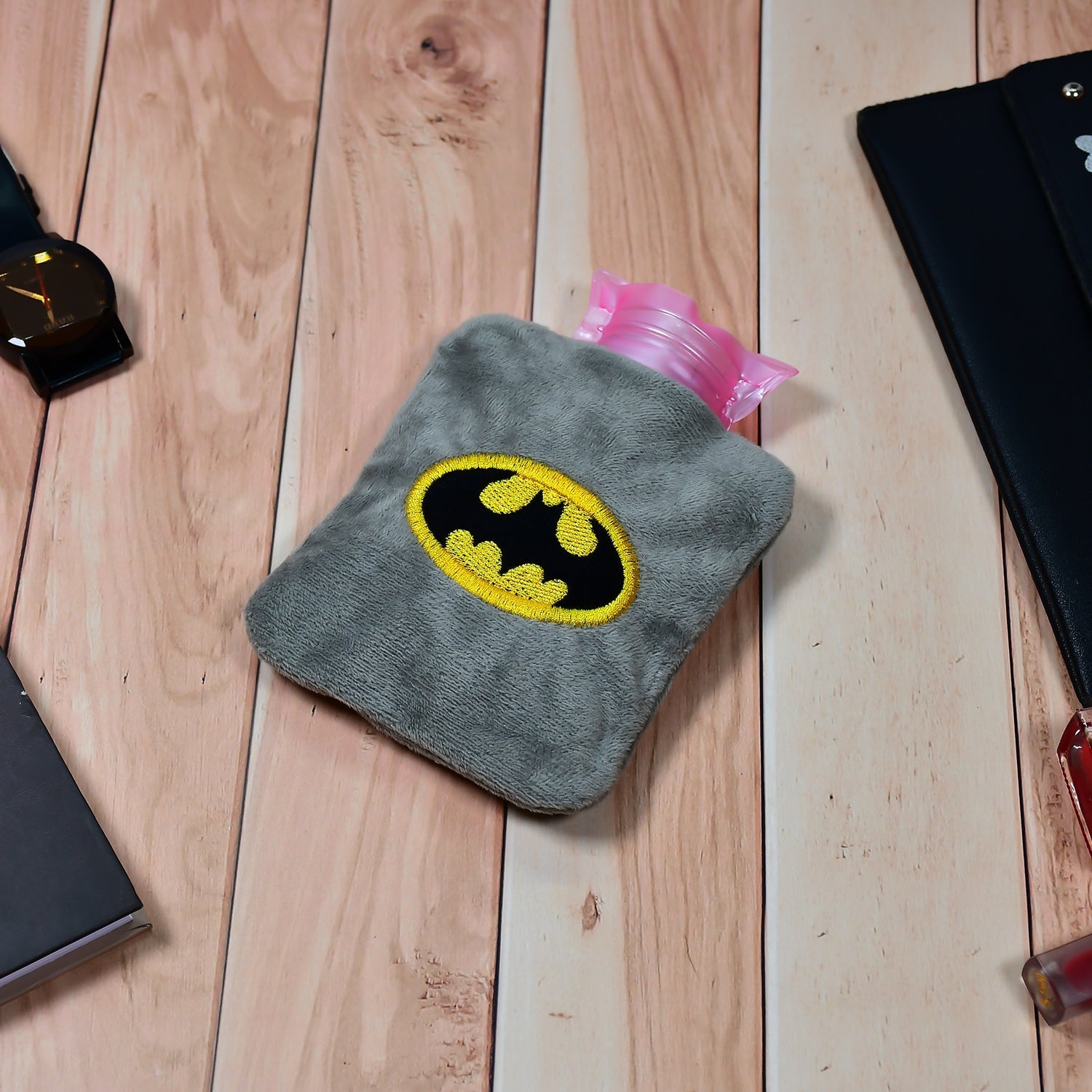Close-up of Batman Hot Water Bag, effective for neck and shoulder pain relief.