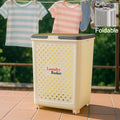 Large foldable laundry basket with wheels in white plastic with ventilated design